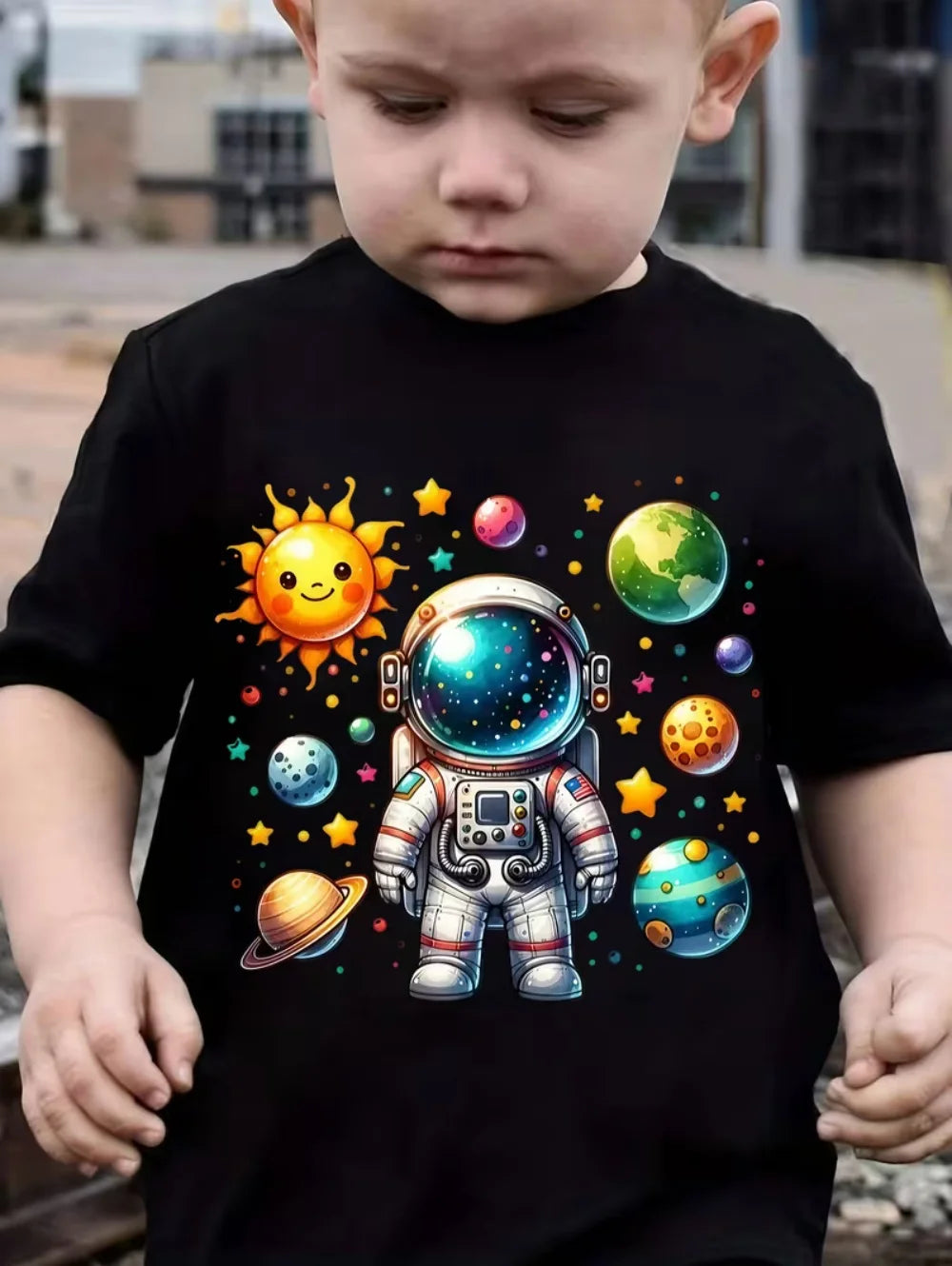 Camiseta Infantil Masculina Astronauta 3D – Manga Curta, Verão, Casual