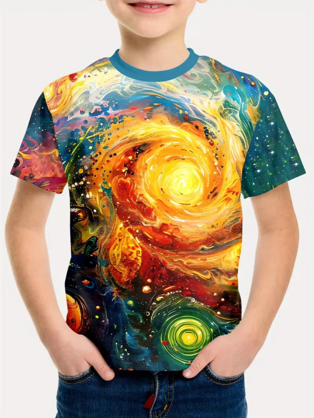 Camiseta Infantil Masculina Astronauta 3D – Manga Curta, Verão, Casual