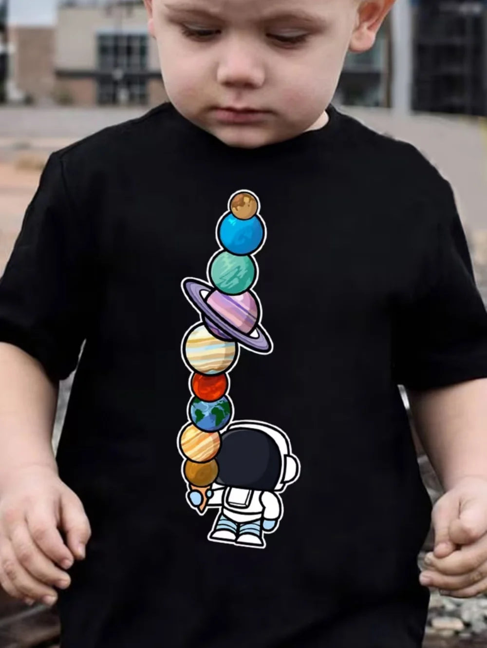 Camiseta Infantil Masculina Astronauta 3D – Manga Curta, Verão, Casual