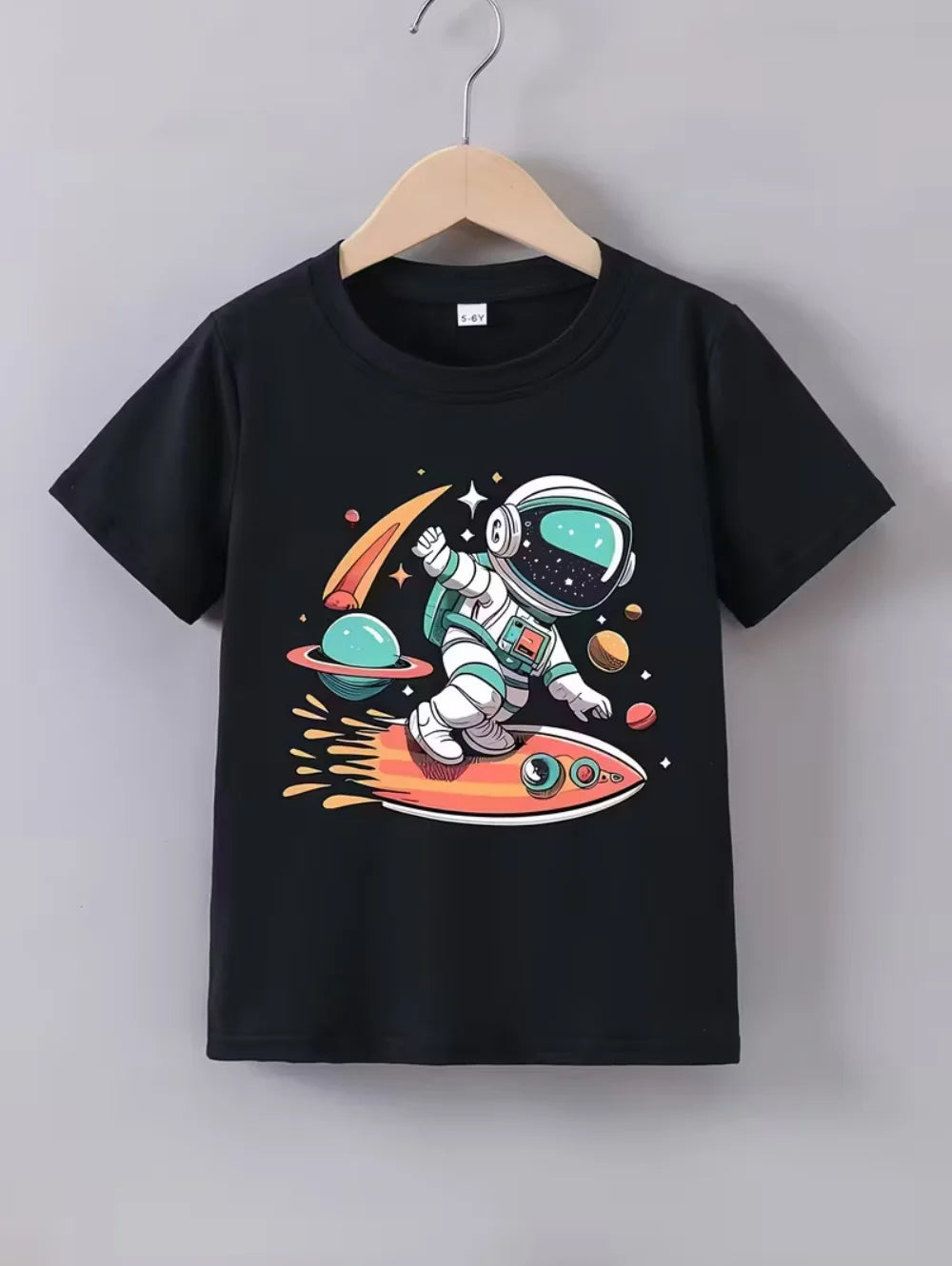 Camiseta Infantil Masculina Astronauta 3D – Manga Curta, Verão, Casual