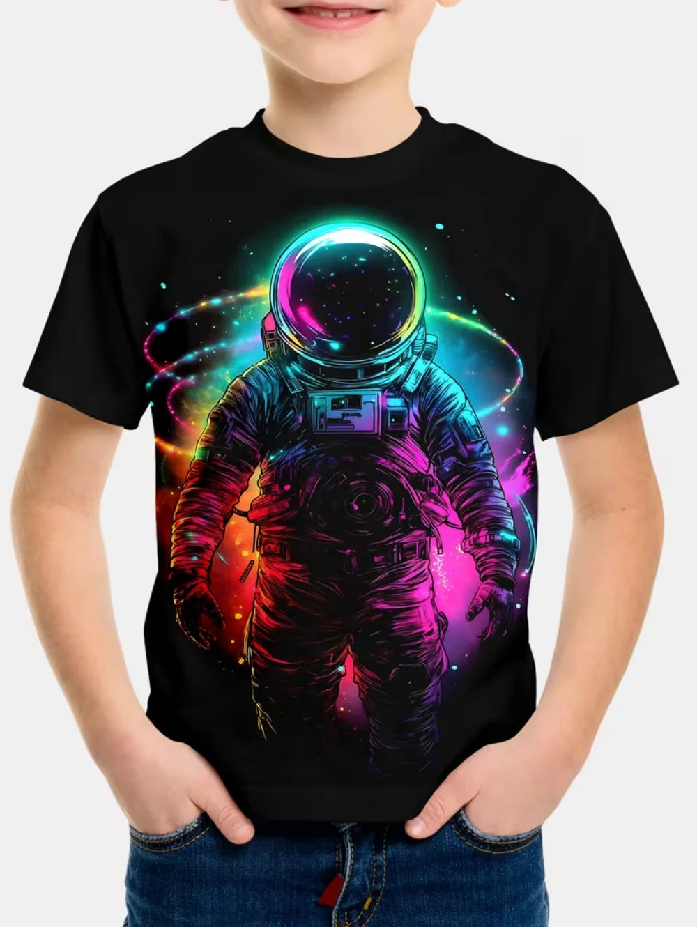 Camiseta Infantil Masculina Astronauta 3D – Manga Curta, Verão, Casual