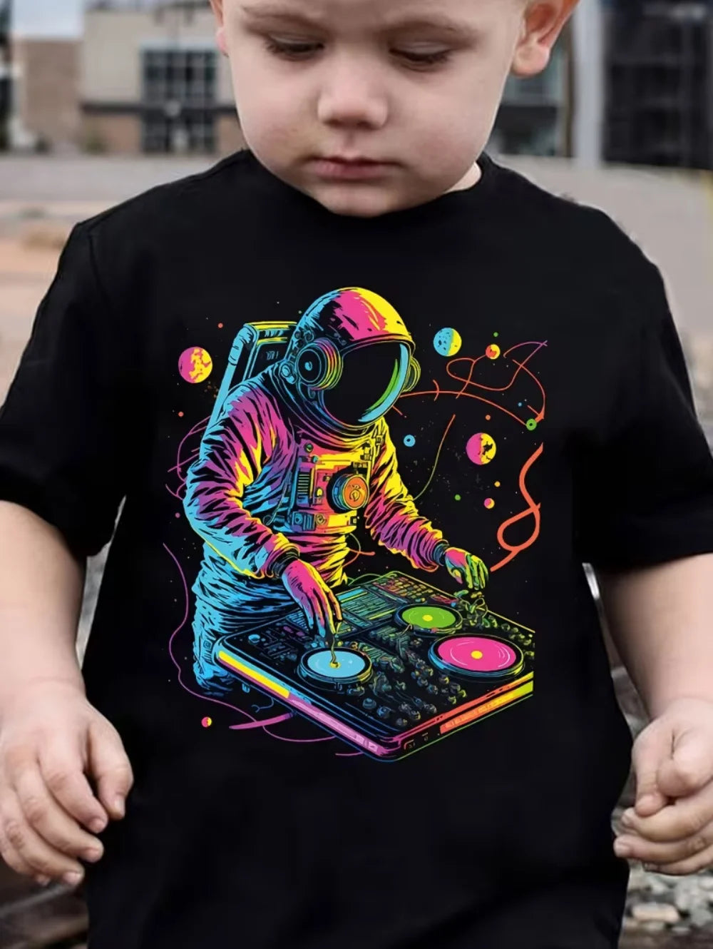 Camiseta Infantil Masculina Astronauta 3D – Manga Curta, Verão, Casual