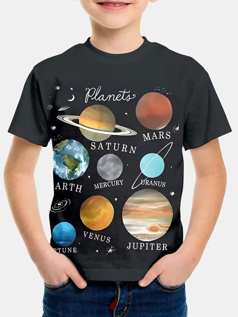 Camiseta Infantil Masculina Astronauta 3D – Manga Curta, Verão, Casual