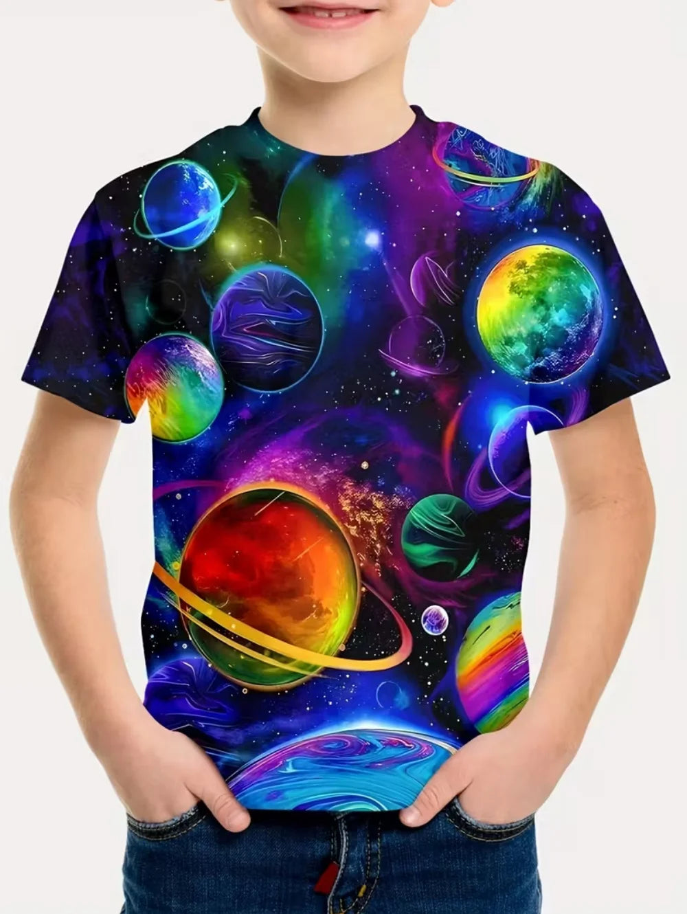 Camiseta Infantil Masculina Astronauta 3D – Manga Curta, Verão, Casual